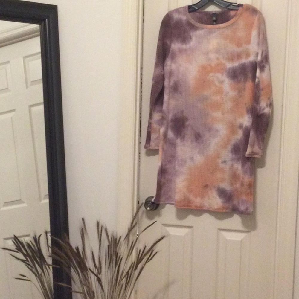 Alya Tie Dye Dress Small Long Sleeve Waffle Knit - Picture 3 of 3
